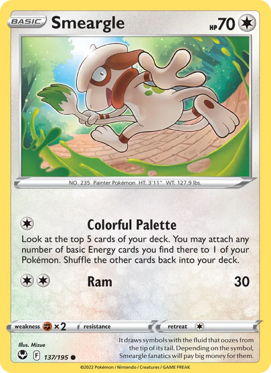 Smeargle 137/195  - Reverse Holofoil SWSH12 Silver Tempest - Common
