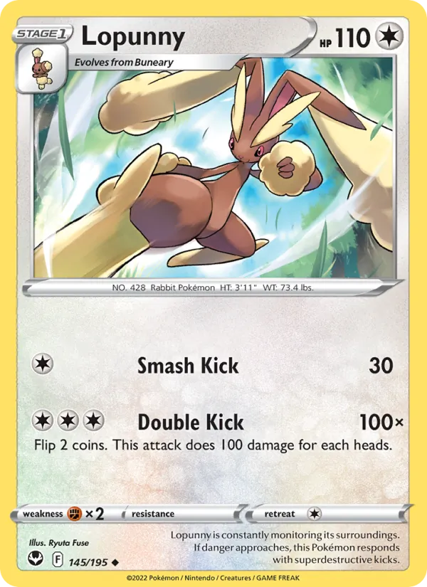 Lopunny 145/195  - Reverse Holofoil SWSH12 Silver Tempest - Uncommon