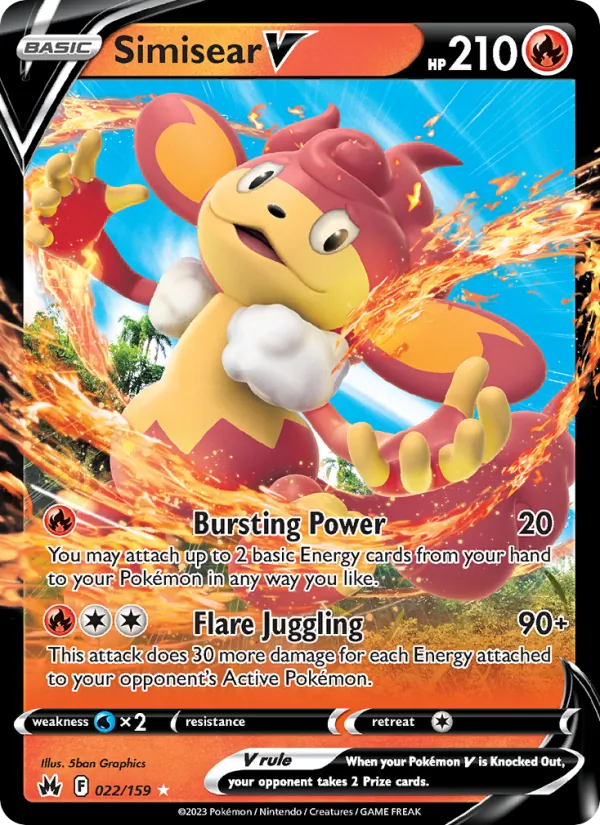 Simisear V 022/159  - Holofoil Crown Zenith - Holo Rare V
