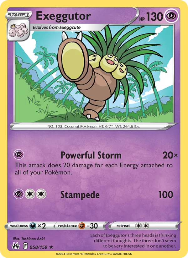 Exeggutor 058/159  - Reverse Holofoil Crown Zenith - Rare