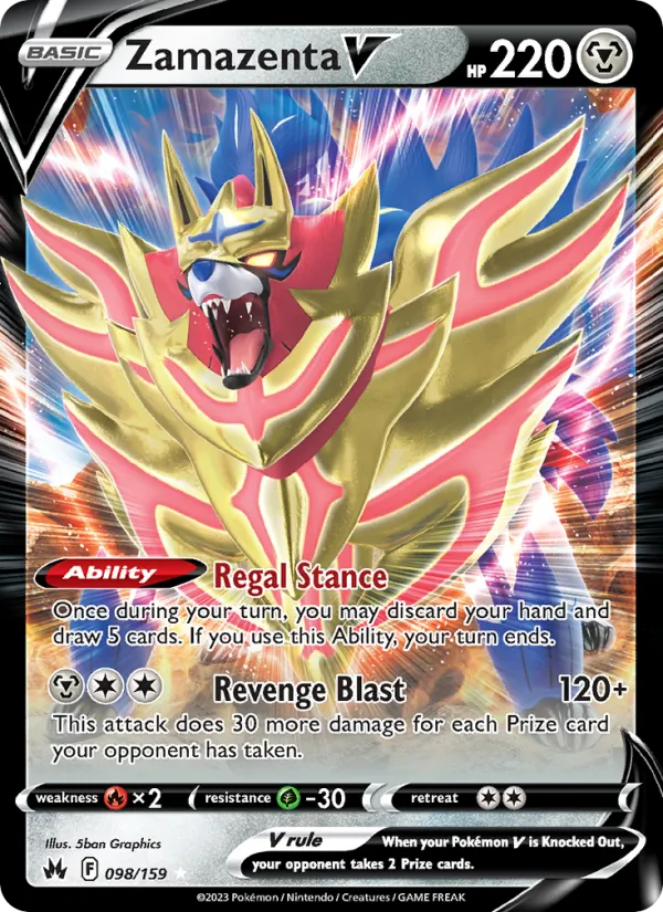 Zamazenta V 098/159  - Holofoil Crown Zenith - Holo Rare V