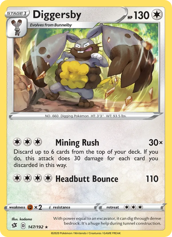 Diggersby 147/192  - Reverse Holofoil SWSH02 Rebel Clash - Rare