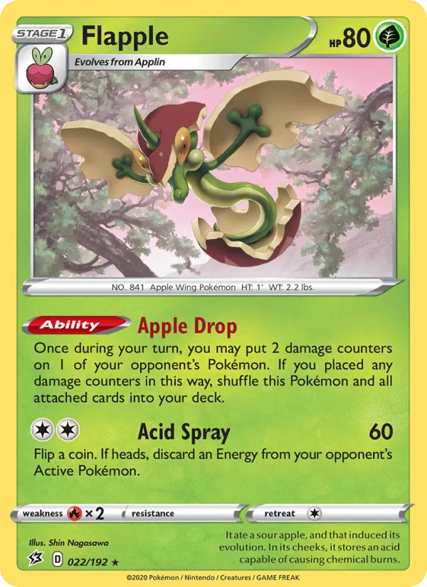 Flapple 22/192  - Reverse Holofoil SWSH02 Rebel Clash - Holo Rare