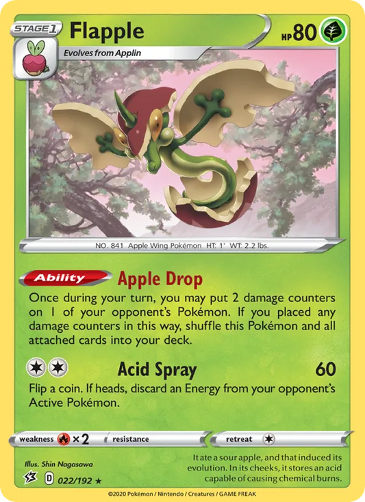 Flapple 22/192  - Reverse Holofoil SWSH02 Rebel Clash - Holo Rare
