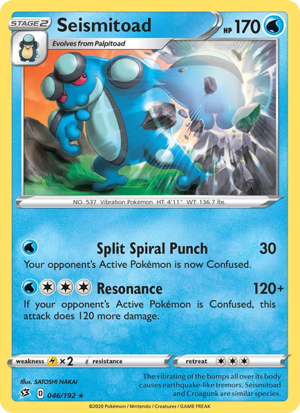 Seismitoad 46/192  - Reverse Holofoil SWSH02 Rebel Clash - Rare