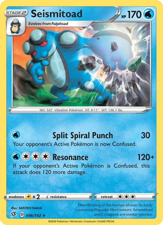 Seismitoad 46/192  - Reverse Holofoil SWSH02 Rebel Clash - Rare