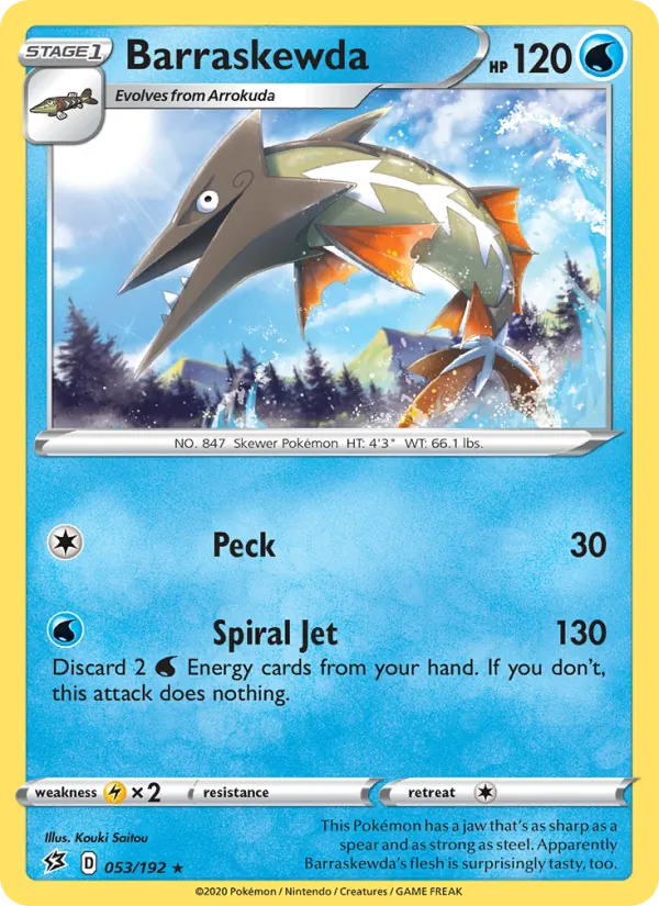Barraskewda 53/192  - Reverse Holofoil SWSH02 Rebel Clash - Rare
