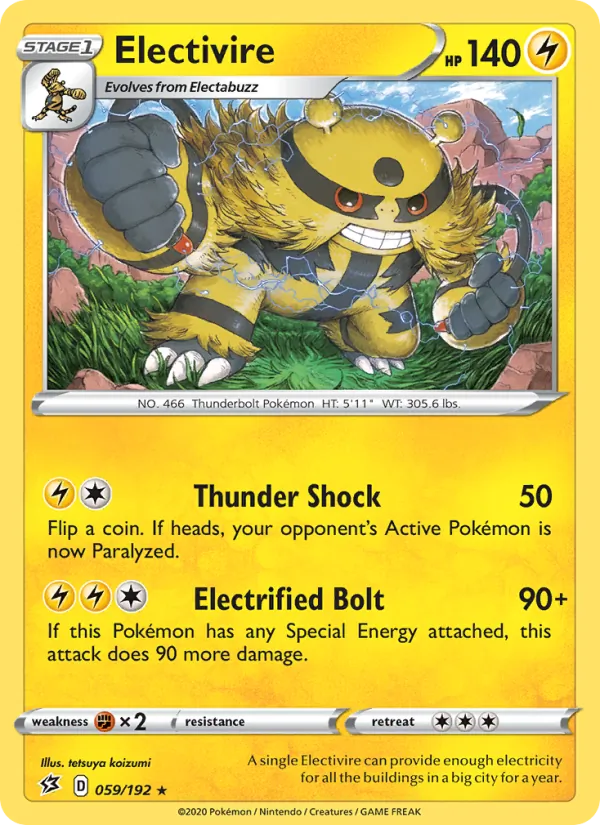 Electivire 59/192  - Reverse Holofoil SWSH02 Rebel Clash - Rare