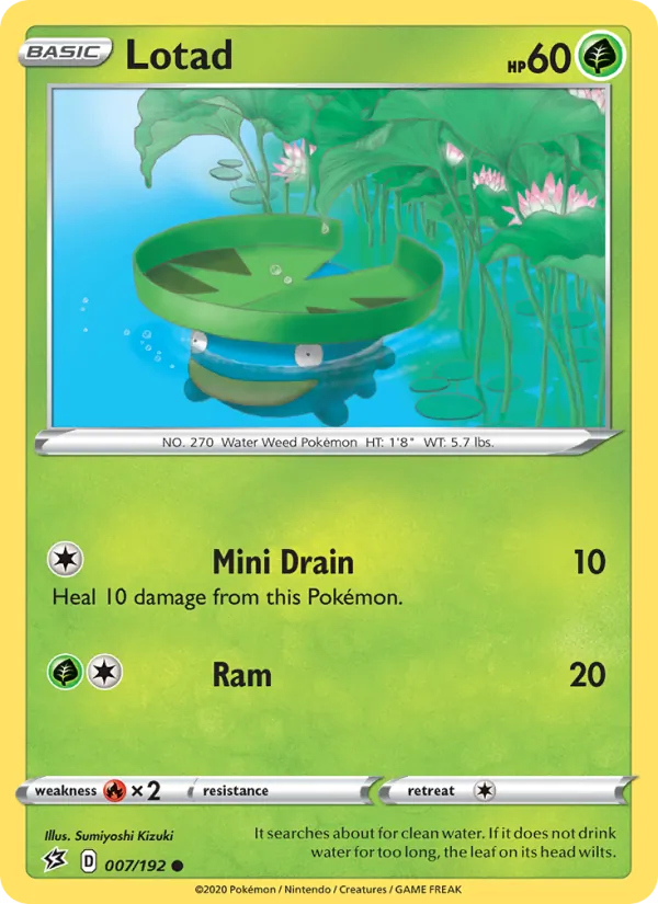Lotad 7/192  - Reverse Holofoil SWSH02 Rebel Clash - Common