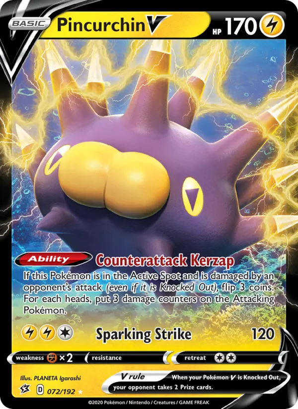 Pincurchin V 72/192  - Holofoil SWSH02 Rebel Clash - Holo Rare V
