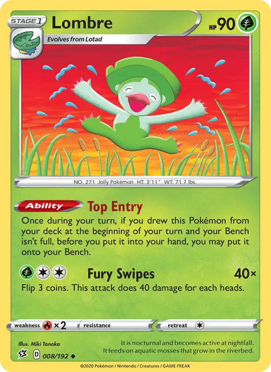 Lombre 8/192  - Reverse Holofoil SWSH02 Rebel Clash - Uncommon