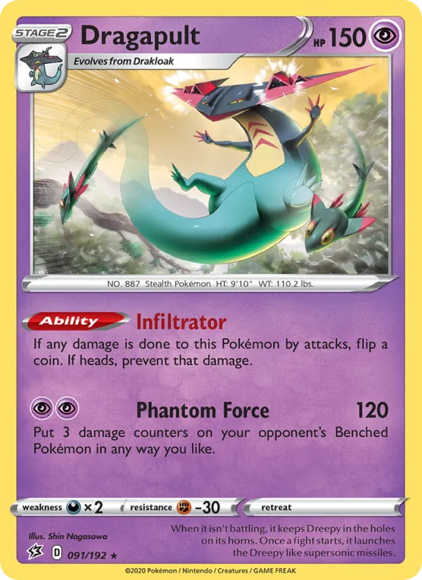 Dragapult 91/192  - Reverse Holofoil SWSH02 Rebel Clash - Holo Rare