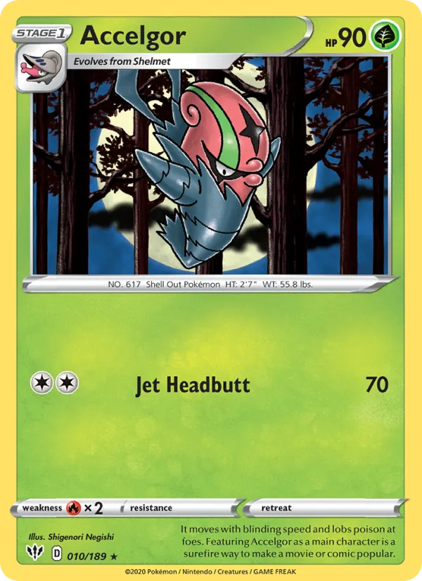 Accelgor 10/189  - Reverse Holofoil SWSH03 Darkness Ablaze - Rare