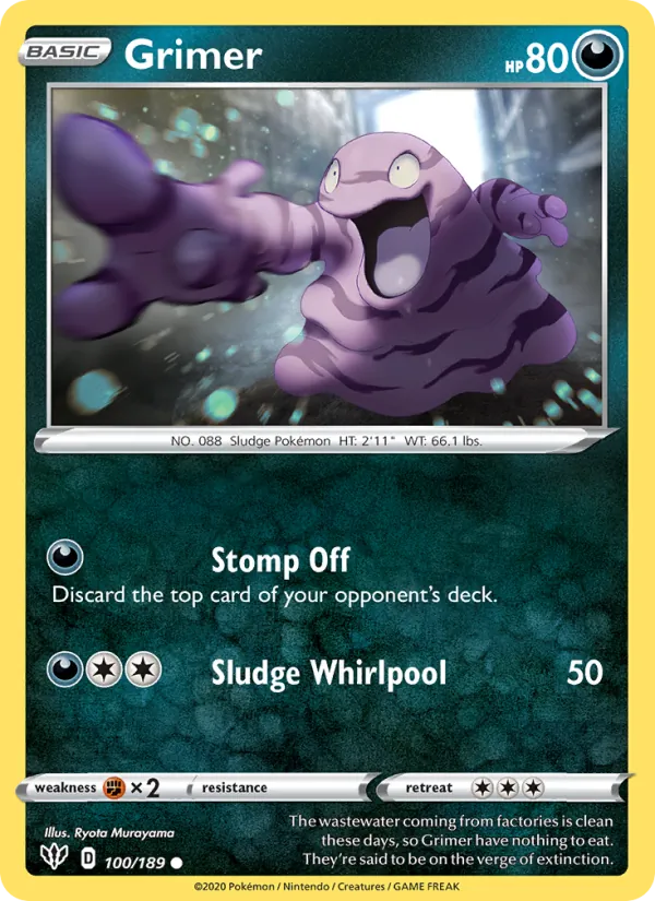 Grimer 100/189  - Reverse Holofoil SWSH03 Darkness Ablaze - Common