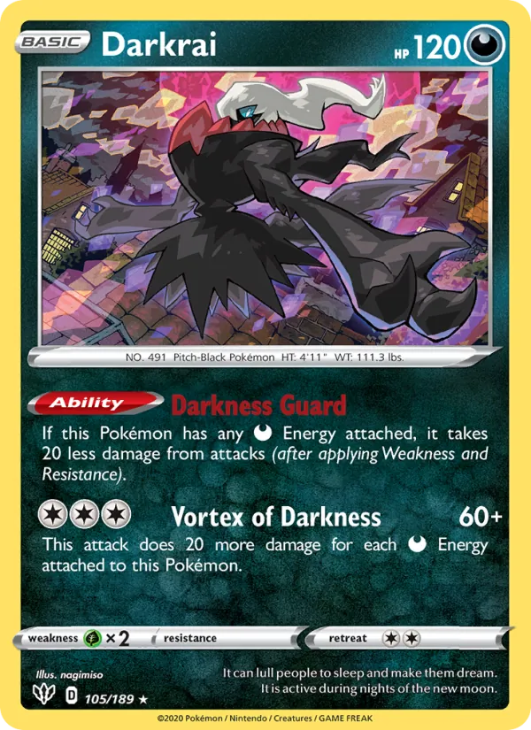 Darkrai 105/189  - Reverse Holofoil SWSH03 Darkness Ablaze - Holo Rare