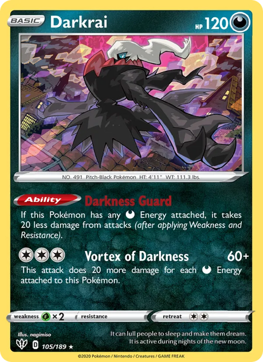 Darkrai 105/189  - Reverse Holofoil SWSH03 Darkness Ablaze - Holo Rare