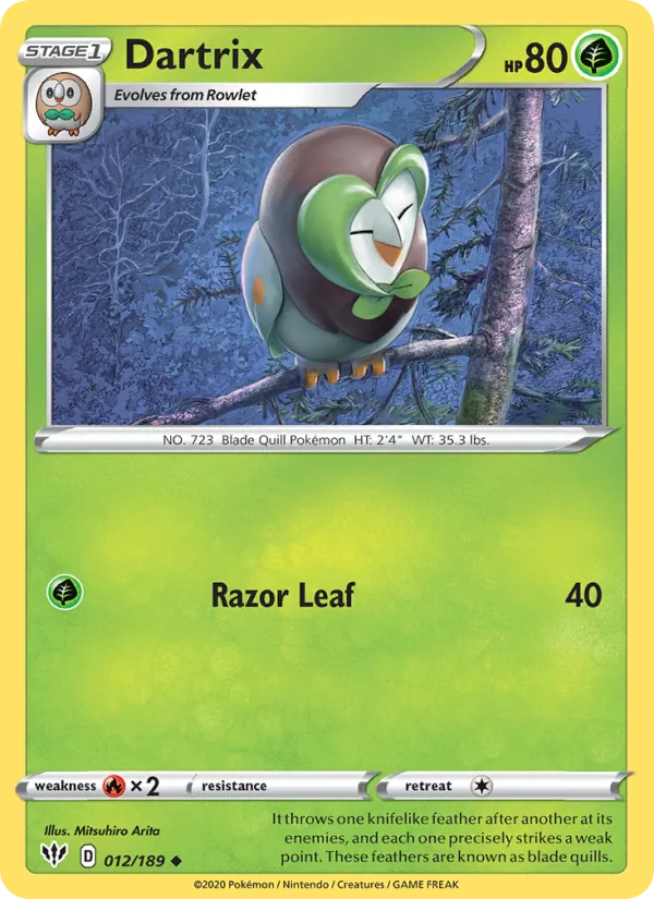 Dartrix 12/189  - Reverse Holofoil SWSH03 Darkness Ablaze - Uncommon
