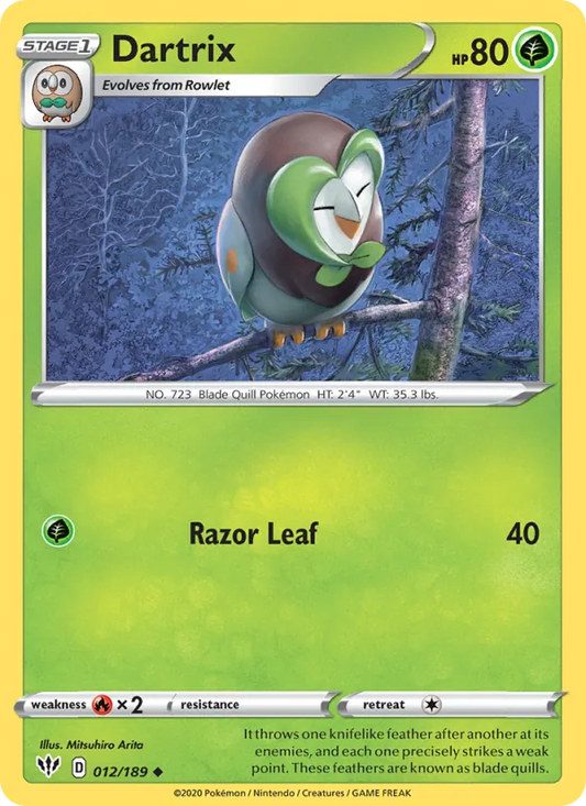 Dartrix 12/189  - Reverse Holofoil SWSH03 Darkness Ablaze - Uncommon