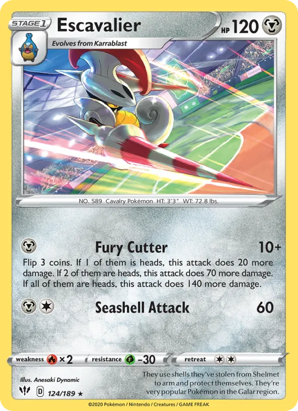 Escavalier 124/189  - Reverse Holofoil SWSH03 Darkness Ablaze - Rare