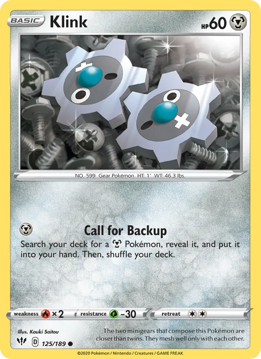 Klink 125/189  - Reverse Holofoil SWSH03 Darkness Ablaze - Common