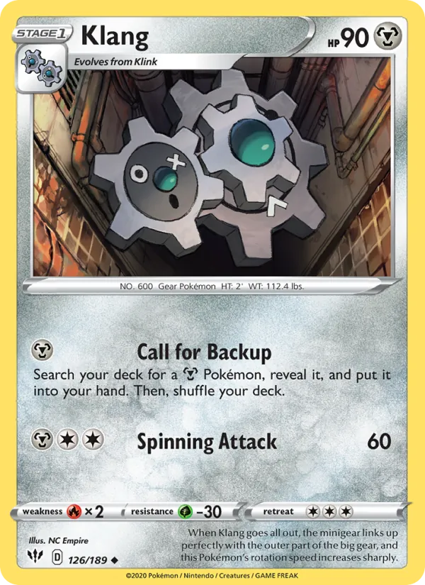 Klang 126/189  - Reverse Holofoil SWSH03 Darkness Ablaze - Uncommon