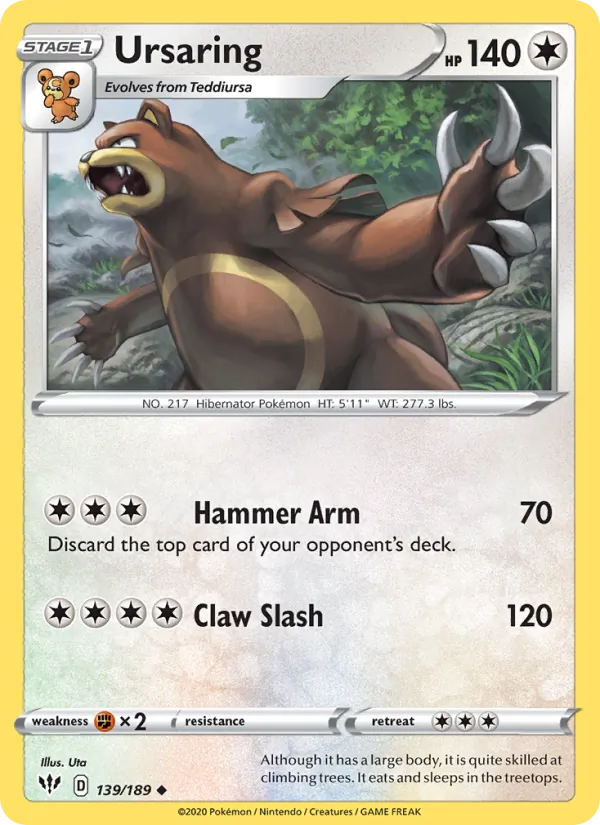 Ursaring 139/189  - Reverse Holofoil SWSH03 Darkness Ablaze - Uncommon