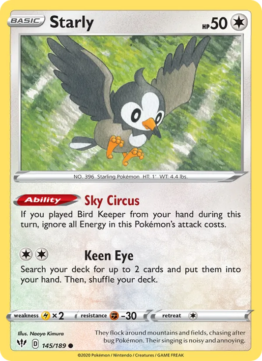 Starly 145/189  - Reverse Holofoil SWSH03 Darkness Ablaze - Common