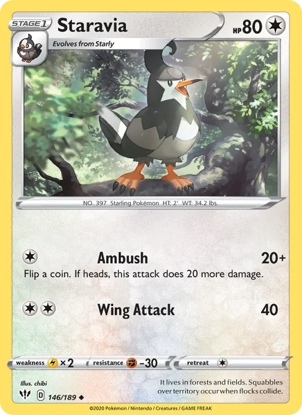 Staravia 146/189  - Reverse Holofoil SWSH03 Darkness Ablaze - Uncommon