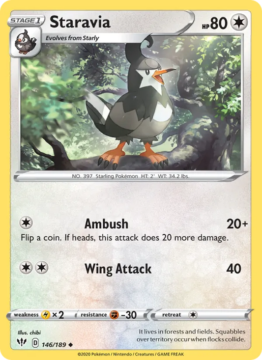 Staravia 146/189  - Reverse Holofoil SWSH03 Darkness Ablaze - Uncommon