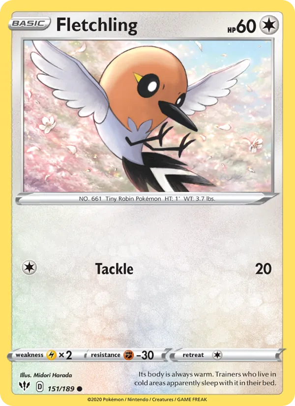 Fletchling 151/189  - Reverse Holofoil SWSH03 Darkness Ablaze - Common