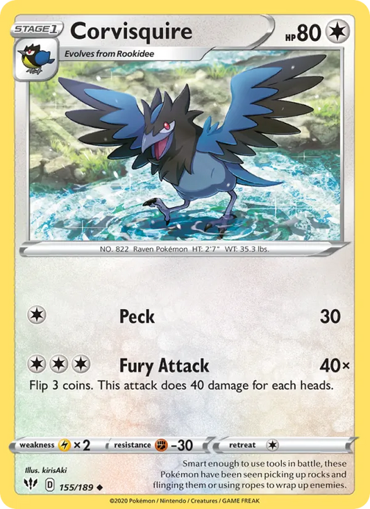 Corvisquire 155/189  - Reverse Holofoil SWSH03 Darkness Ablaze - Uncommon