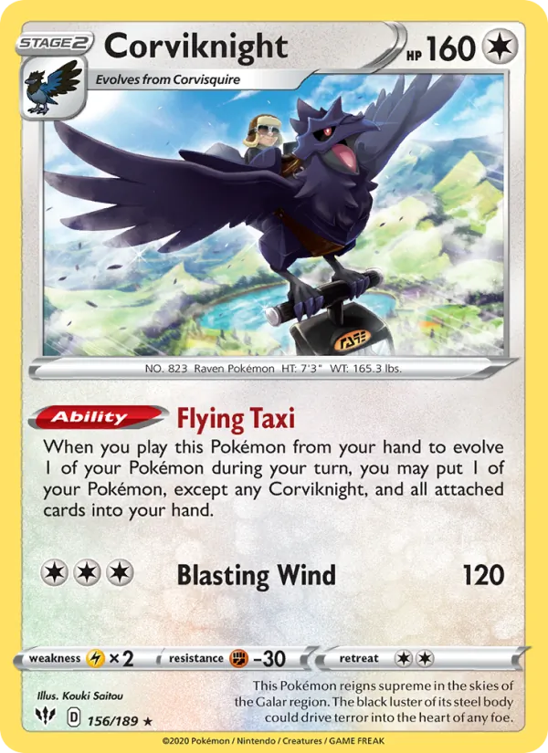 Corviknight 156/189  - Holofoil SWSH03 Darkness Ablaze - Holo Rare