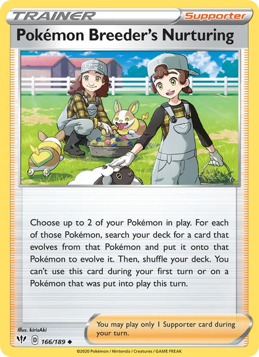 Pokémon Breeder's Nurturing 166/189  - Reverse Holofoil SWSH03 Darkness Ablaze - Uncommon
