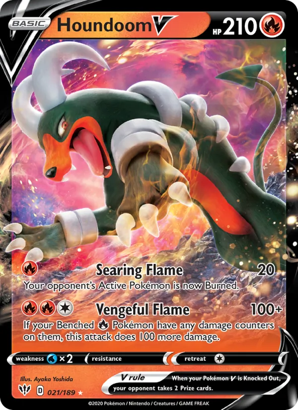 Houndoom V 21/189  - Holofoil SWSH03 Darkness Ablaze - Holo Rare V