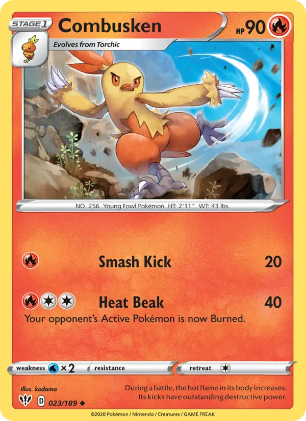 Combusken 23/189  - Reverse Holofoil SWSH03 Darkness Ablaze - Uncommon