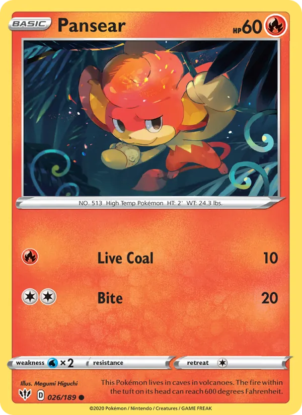 Pansear 26/189  - Reverse Holofoil SWSH03 Darkness Ablaze - Common