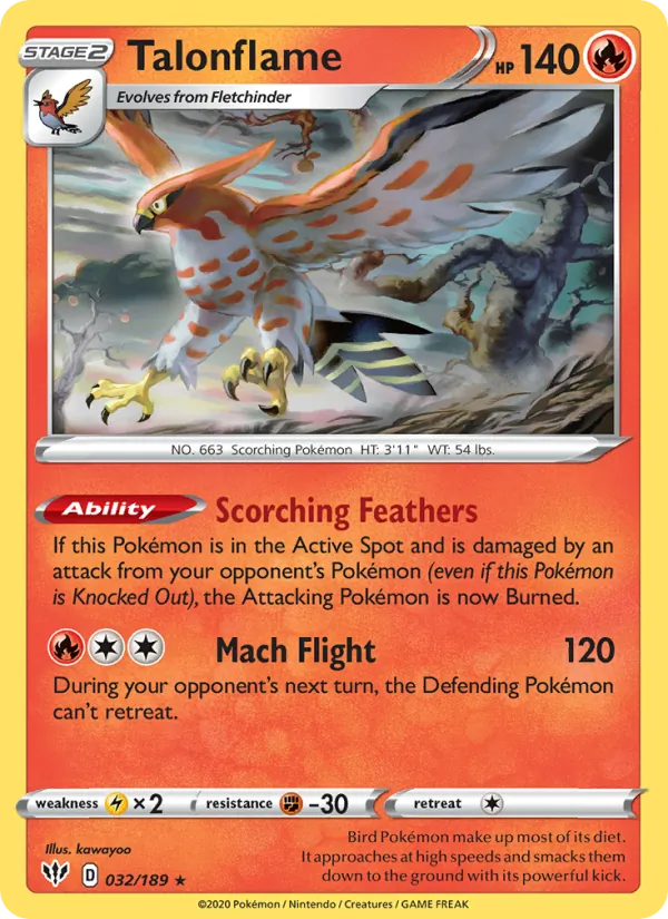 Talonflame 32/189  - Reverse Holofoil SWSH03 Darkness Ablaze - Rare