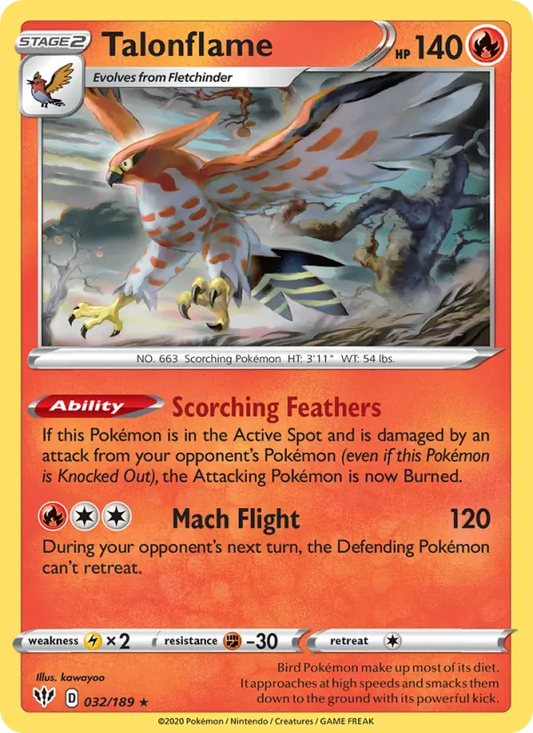 Talonflame 32/189  - Reverse Holofoil SWSH03 Darkness Ablaze - Rare