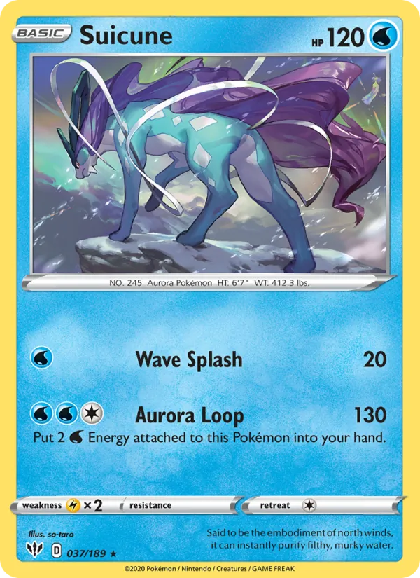 Suicune 37/189  - Reverse Holofoil SWSH03 Darkness Ablaze - Holo Rare