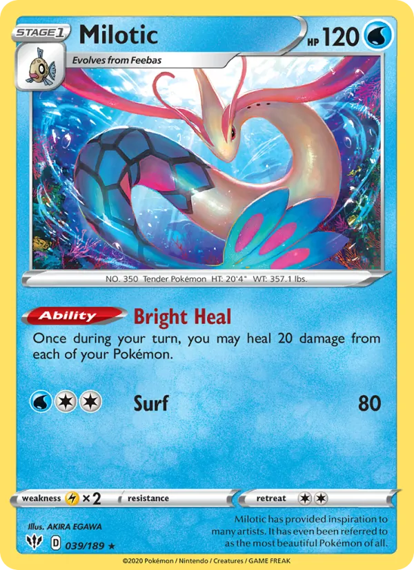 Milotic 39/189  - Reverse Holofoil SWSH03 Darkness Ablaze - Holo Rare