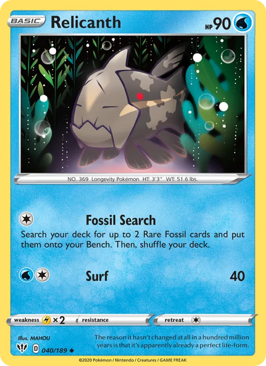 Relicanth 40/189  - Reverse Holofoil SWSH03 Darkness Ablaze - Uncommon