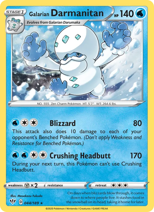 Galarian Darmanitan 44/189  - Reverse Holofoil SWSH03 Darkness Ablaze - Rare