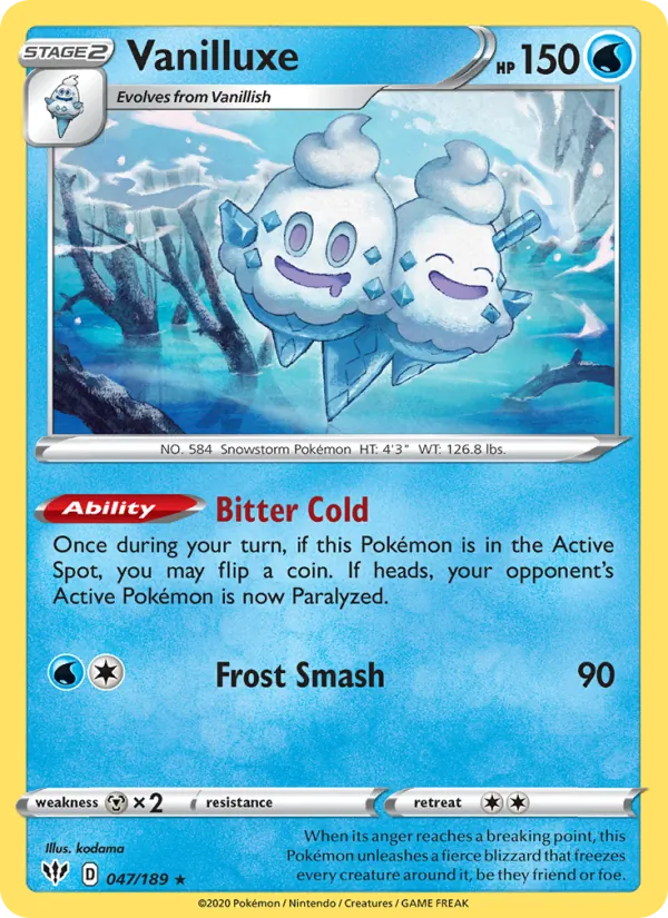 Vanilluxe 47/189  - Reverse Holofoil SWSH03 Darkness Ablaze - Rare