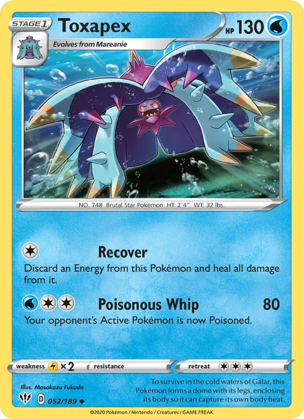 Toxapex 52/189  - Reverse Holofoil SWSH03 Darkness Ablaze - Uncommon