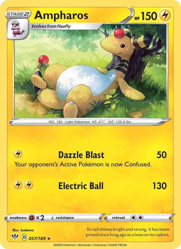 Ampharos 57/189  - Reverse Holofoil SWSH03 Darkness Ablaze - Rare
