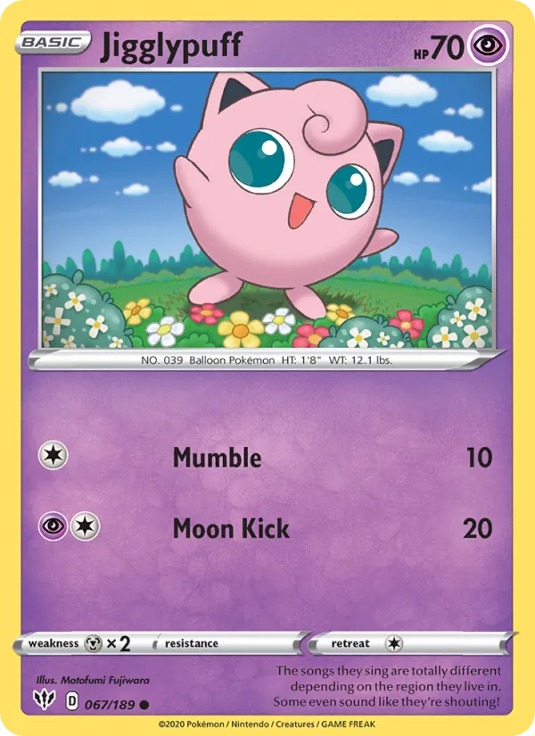 Jigglypuff 67/189  - Reverse Holofoil SWSH03 Darkness Ablaze - Common