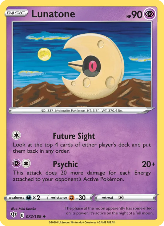 Lunatone 72/189  - Reverse Holofoil SWSH03 Darkness Ablaze - Uncommon