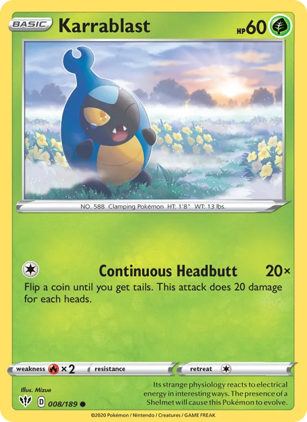 Karrablast 8/189  - Reverse Holofoil SWSH03 Darkness Ablaze - Common
