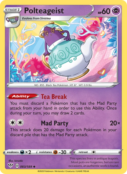 Polteageist 83/189  - Reverse Holofoil SWSH03 Darkness Ablaze - Uncommon