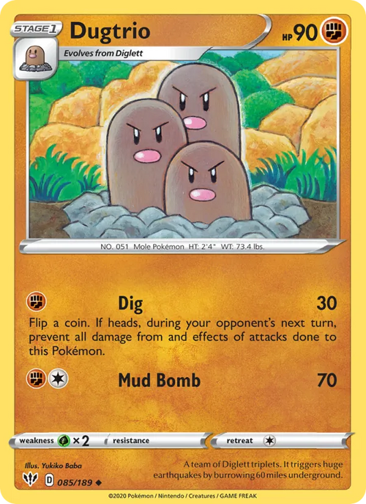 Dugtrio 85/189  - Reverse Holofoil SWSH03 Darkness Ablaze - Uncommon